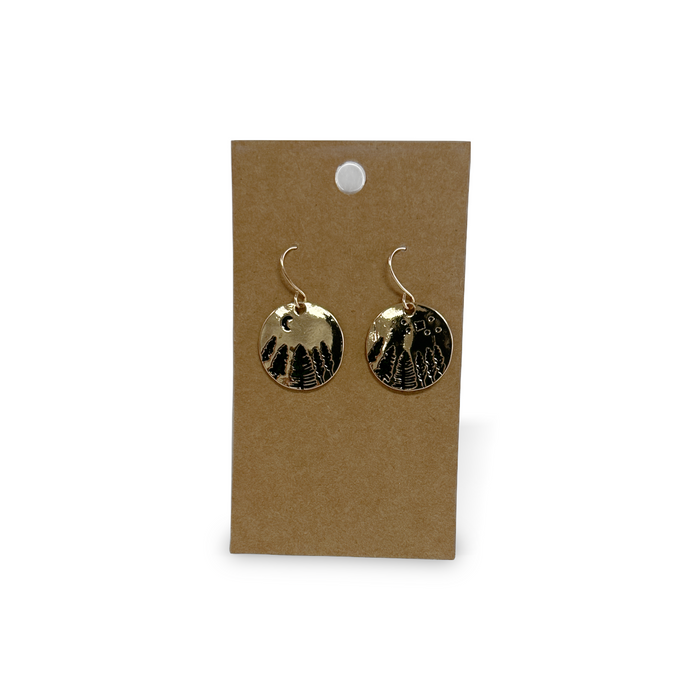 Vintage Tree Stamped Yellow Gold Earrings