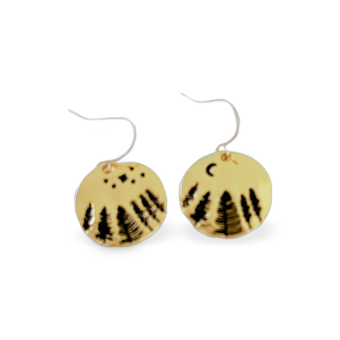 Vintage Tree Stamped Yellow Gold Earrings