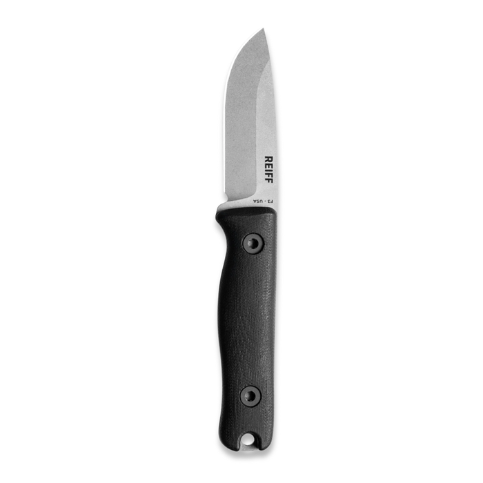 Reiff Knives F3 Fixed Blade Knife (CPM 3V, Matte Stonewash, Black Canvas Micarta)