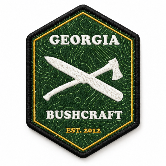 Georgia Bushcraft embroidered hexagon patch, green with topo pattern