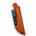 Ember Topo Edition Lander 4 in the optional cognac leather sheath with a black belt clip